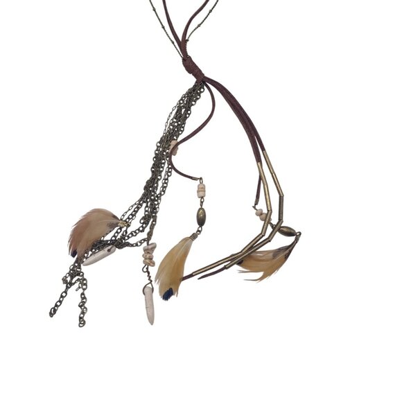 Target Brown Chains Feather Beads Southwestern Boho Necklace 28” Long Layered - Picture 8 of 10